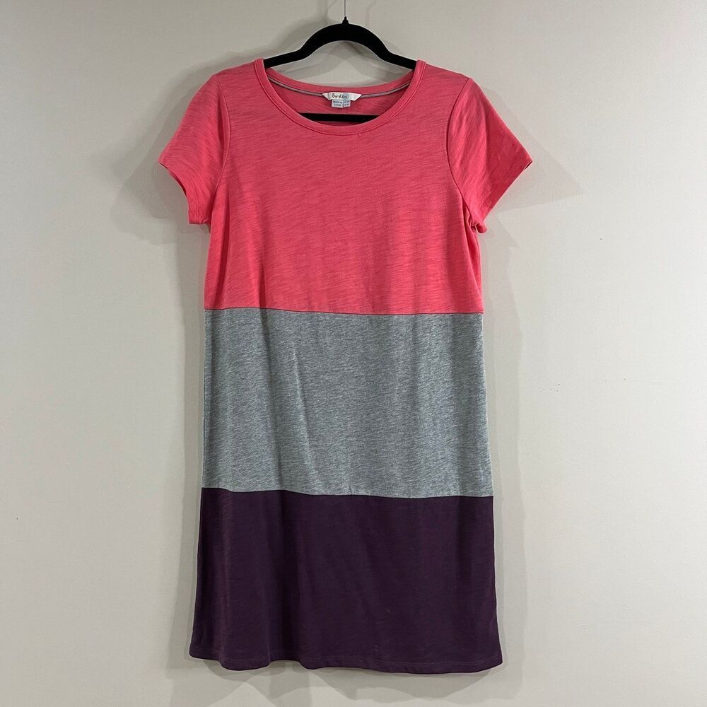 Boden Color Block T-Shirt Dress 100% Cotton Pink Gray Plum size 6R